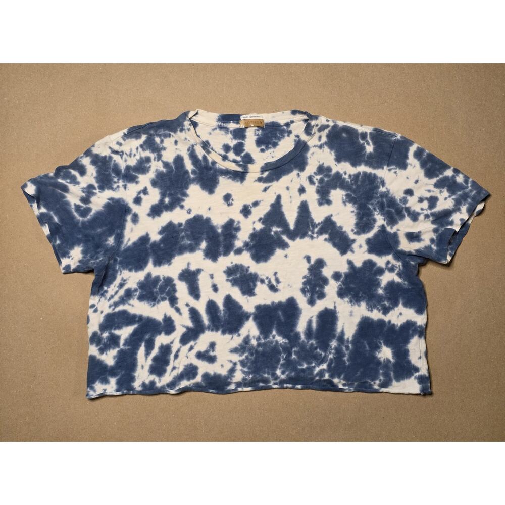 Mother Denim Crop Cut Oversized T Shirt Womens S Blue Tie Dye Cotton Retro USA